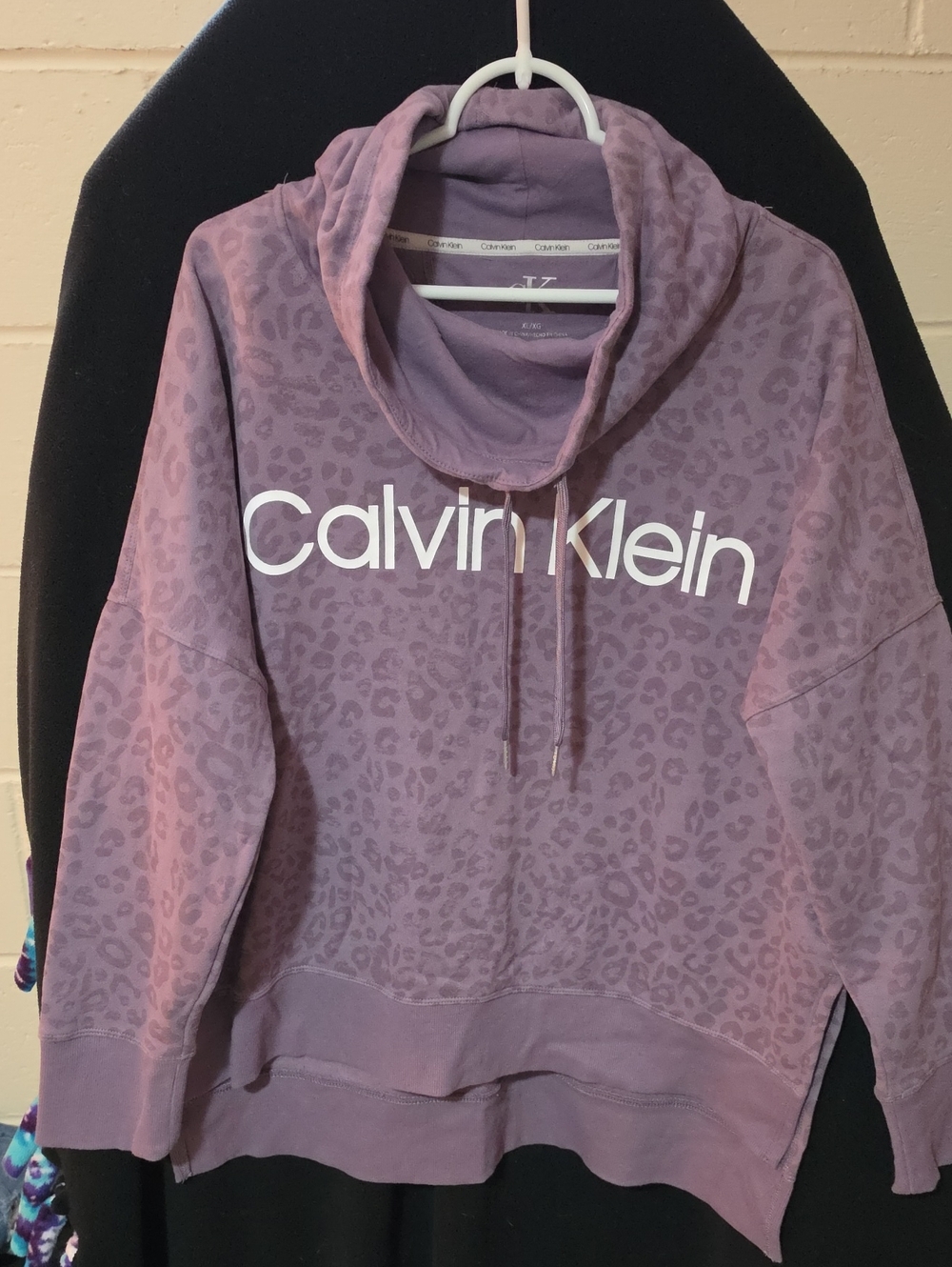 Calvin Klein Lavender Leopard Cowl Neck Sweatshirt